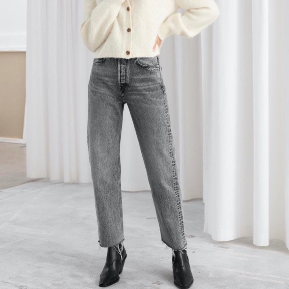& Other Stories Stockholm Atelier High Rise Straight Leg Jeans Gray Black Raw He